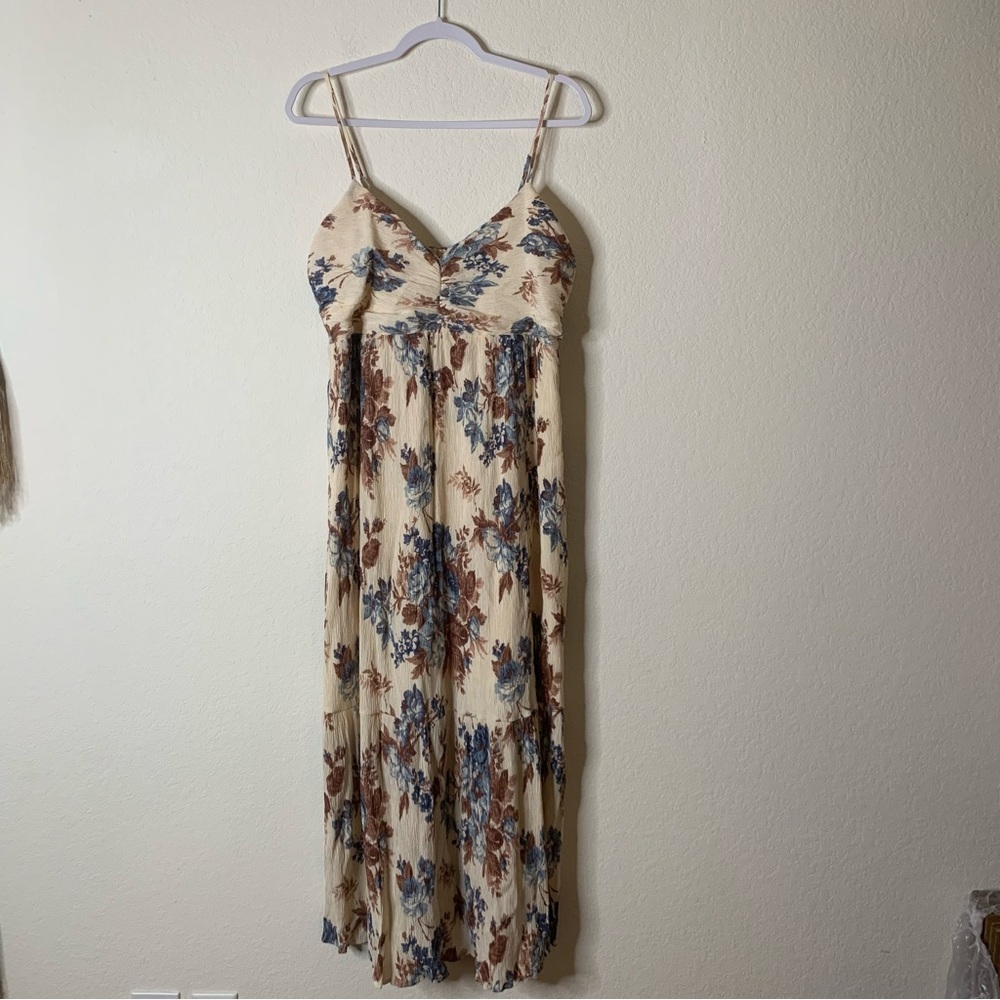 Abercrombie & Fitch Womens brown floral crinkle Strappy maxi dress XLP - Picture 2 of 9